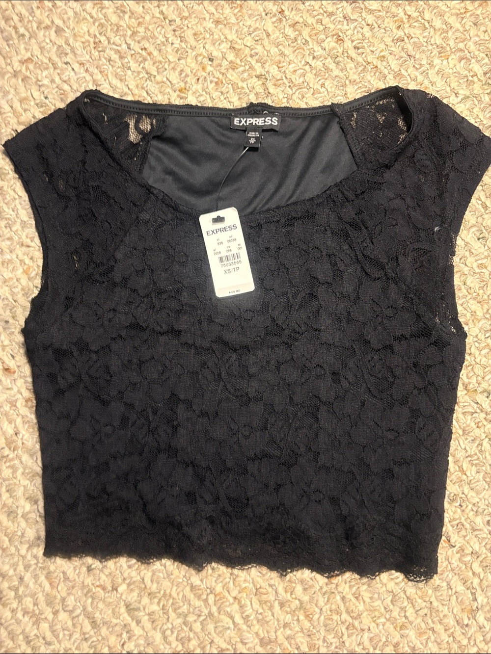 Express Black Floral Lace Crop Top, Size XS
